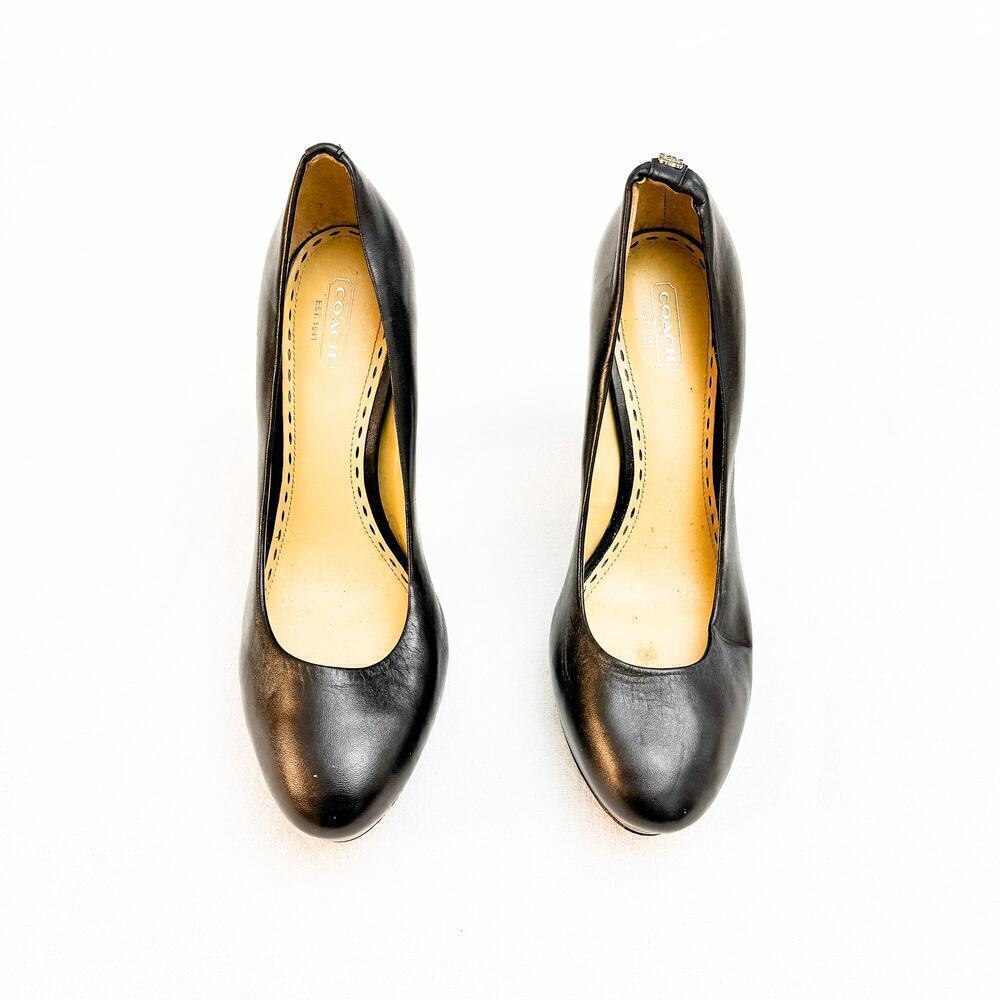 Coach Leather Black Platform Block Heel Round Toe Pumps Size 10